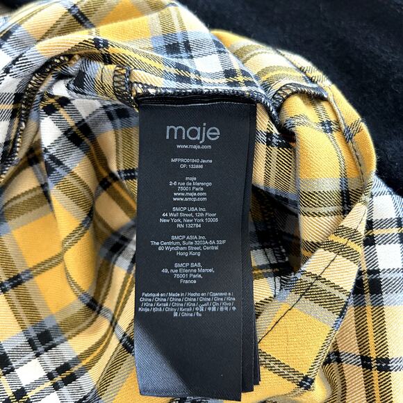 Maje Yellow Tartan Trompe L’Oeil Sweater Dress 6 Mini Plaid Grunge Collared EUC - Picture 12 of 16